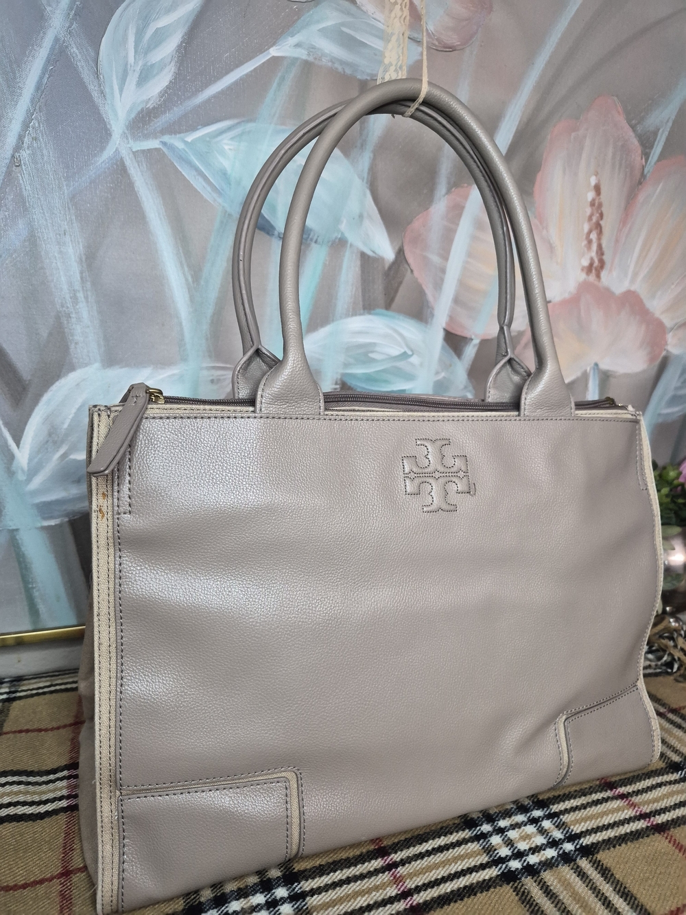 Tory Burch Taupe Leather Tote Shoulder Bag